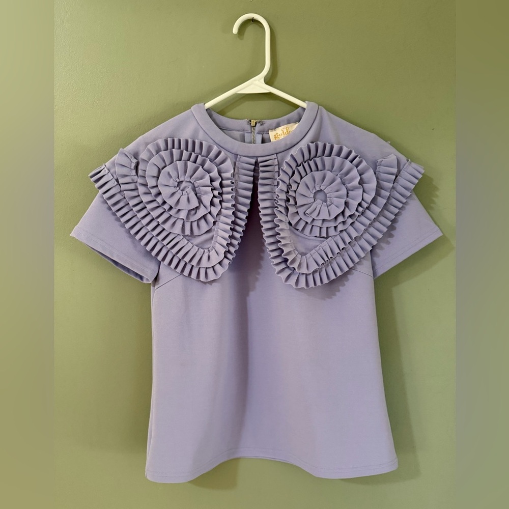 Golden lavender Peter Pan style embroidered blouse size small EUC